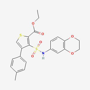 molecular formula C22H21NO6S2 B2962861 Ethyl 3-[(2,3-dihydro-1,4-benzodioxin-6-ylamino)sulfonyl]-4-(4-methylphenyl)thiophene-2-carboxylate CAS No. 946384-80-1