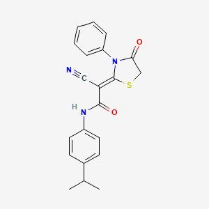 molecular formula C21H19N3O2S B2962865 2-氰基-2-(4-氧代-3-苯基-1,3-噻唑烷-2-亚基)-N-[4-(丙-2-基)苯基]乙酰胺 CAS No. 924869-79-4