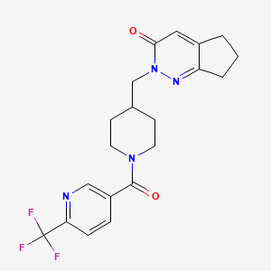 molecular formula C20H21F3N4O2 B2962866 2-({1-[6-(trifluoromethyl)pyridine-3-carbonyl]piperidin-4-yl}methyl)-2H,3H,5H,6H,7H-cyclopenta[c]pyridazin-3-one CAS No. 2097917-90-1