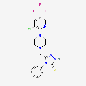 molecular formula C19H18ClF3N6S B2962873 5-({4-[3-chloro-5-(trifluoromethyl)-2-pyridinyl]piperazino}methyl)-4-phenyl-4H-1,2,4-triazole-3-thiol CAS No. 338979-15-0