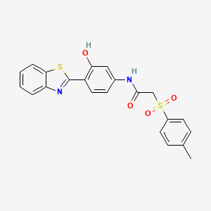 molecular formula C22H18N2O4S2 B2962888 N-[4-(1,3-benzothiazol-2-yl)-3-hydroxyphenyl]-2-(4-methylbenzenesulfonyl)acetamide CAS No. 895443-18-2