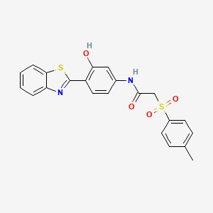 molecular formula C22H18N2O4S2 B2962888 N-(4-(benzo[d]thiazol-2-yl)-3-hydroxyphenyl)-2-tosylacetamide CAS No. 895443-18-2