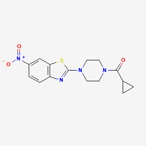 molecular formula C15H16N4O3S B2962890 Cyclopropyl(4-(6-nitrobenzo[d]thiazol-2-yl)piperazin-1-yl)methanone CAS No. 897474-68-9