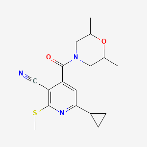 molecular formula C17H21N3O2S B2962891 6-Cyclopropyl-4-(2,6-dimethylmorpholine-4-carbonyl)-2-(methylsulfanyl)pyridine-3-carbonitrile CAS No. 1427993-89-2