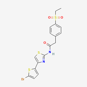molecular formula C17H15BrN2O3S3 B2962892 N-(4-(5-bromothiophen-2-yl)thiazol-2-yl)-2-(4-(ethylsulfonyl)phenyl)acetamide CAS No. 919853-50-2