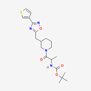 molecular formula C20H28N4O4S B2962897 Tert-butyl (1-oxo-1-(3-((3-(thiophen-3-yl)-1,2,4-oxadiazol-5-yl)methyl)piperidin-1-yl)propan-2-yl)carbamate CAS No. 1704488-75-4