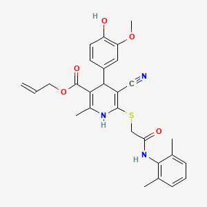 molecular formula C28H29N3O5S B2962904 Allyl 5-cyano-6-((2-((2,6-dimethylphenyl)amino)-2-oxoethyl)thio)-4-(4-hydroxy-3-methoxyphenyl)-2-methyl-1,4-dihydropyridine-3-carboxylate CAS No. 442556-41-4