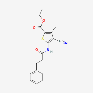 molecular formula C18H18N2O3S B2962956 Ethyl 4-cyano-3-methyl-5-(3-phenylpropanamido)thiophene-2-carboxylate CAS No. 449177-13-3