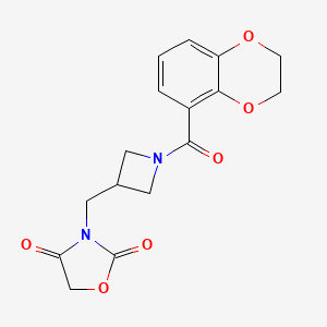 molecular formula C16H16N2O6 B2962961 3-((1-(2,3-Dihydrobenzo[b][1,4]dioxine-5-carbonyl)azetidin-3-yl)methyl)oxazolidine-2,4-dione CAS No. 2034610-66-5