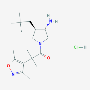 molecular formula C18H32ClN3O2 B2962962 1-[(3S,4R)-3-Amino-4-(2,2-dimethylpropyl)pyrrolidin-1-yl]-2-(3,5-dimethyl-1,2-oxazol-4-yl)-2-methylpropan-1-one;hydrochloride CAS No. 2418596-55-9