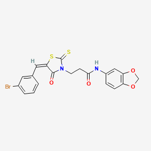 molecular formula C20H15BrN2O4S2 B2962963 (E)-N-(benzo[d][1,3]dioxol-5-yl)-3-(5-(3-bromobenzylidene)-4-oxo-2-thioxothiazolidin-3-yl)propanamide CAS No. 333420-38-5