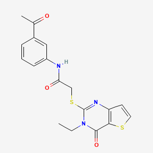 molecular formula C18H17N3O3S2 B2963039 N-(3-acetylphenyl)-2-({3-ethyl-4-oxo-3H,4H-thieno[3,2-d]pyrimidin-2-yl}sulfanyl)acetamide CAS No. 1252861-83-8