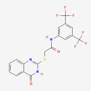 molecular formula C18H11F6N3O2S B2963129 N-(3,5-bis(trifluoromethyl)phenyl)-2-(4-oxo(3-hydroquinazolin-2-ylthio))ethanamide CAS No. 556787-47-4