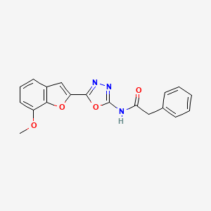 molecular formula C19H15N3O4 B2963139 N-[5-(7-methoxy-1-benzofuran-2-yl)-1,3,4-oxadiazol-2-yl]-2-phenylacetamide CAS No. 922041-78-9