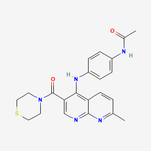 molecular formula C22H23N5O2S B2963205 N-(4-{[7-methyl-3-(thiomorpholine-4-carbonyl)-1,8-naphthyridin-4-yl]amino}phenyl)acetamide CAS No. 1251633-46-1