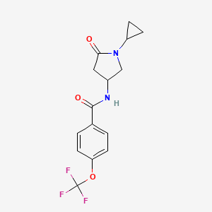 molecular formula C15H15F3N2O3 B2963251 N-(1-cyclopropyl-5-oxopyrrolidin-3-yl)-4-(trifluoromethoxy)benzamide CAS No. 1396785-09-3