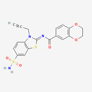 molecular formula C19H15N3O5S2 B2963258 N-[(2Z)-3-(prop-2-yn-1-yl)-6-sulfamoyl-2,3-dihydro-1,3-benzothiazol-2-ylidene]-2,3-dihydro-1,4-benzodioxine-6-carboxamide CAS No. 865182-34-9