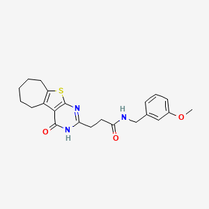 molecular formula C22H25N3O3S B2963273 N-(3-methoxybenzyl)-3-(4-oxo-3,5,6,7,8,9-hexahydro-4H-cyclohepta[4,5]thieno[2,3-d]pyrimidin-2-yl)propanamide CAS No. 950345-65-0