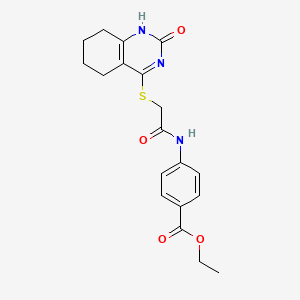 molecular formula C19H21N3O4S B2963339 ethyl 4-{2-[(2-oxo-1,2,5,6,7,8-hexahydroquinazolin-4-yl)sulfanyl]acetamido}benzoate CAS No. 946324-41-0