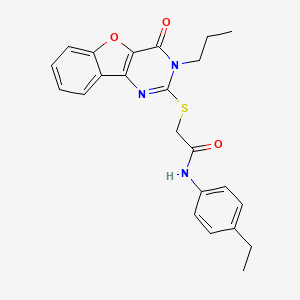 molecular formula C23H23N3O3S B2963350 N-(4-ethylphenyl)-2-({6-oxo-5-propyl-8-oxa-3,5-diazatricyclo[7.4.0.0^{2,7}]trideca-1(9),2(7),3,10,12-pentaen-4-yl}sulfanyl)acetamide CAS No. 899961-65-0