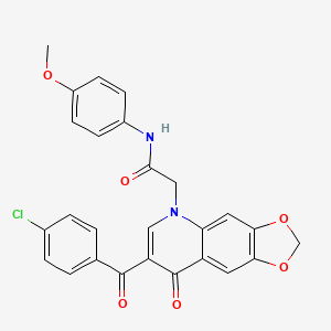 molecular formula C26H19ClN2O6 B2963367 2-[7-(4-chlorobenzoyl)-8-oxo-2H,5H,8H-[1,3]dioxolo[4,5-g]quinolin-5-yl]-N-(4-methoxyphenyl)acetamide CAS No. 866341-82-4