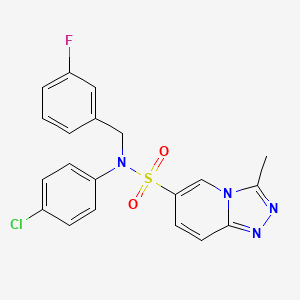 molecular formula C20H16ClFN4O2S B2963376 N-(4-chlorophenyl)-N-[(3-fluorophenyl)methyl]-3-methyl-[1,2,4]triazolo[4,3-a]pyridine-6-sulfonamide CAS No. 1251620-77-5