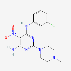 molecular formula C15H18ClN7O2 B2963379 N4-(3-chlorophenyl)-2-(4-methylpiperazin-1-yl)-5-nitropyrimidine-4,6-diamine CAS No. 673445-88-0