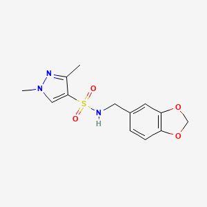 molecular formula C13H15N3O4S B2963398 N-[(2H-1,3-benzodioxol-5-yl)methyl]-1,3-dimethyl-1H-pyrazole-4-sulfonamide CAS No. 900942-87-2