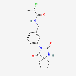 molecular formula C17H20ClN3O3 B2963475 2-chloro-N-[(3-{2,4-dioxo-1,3-diazaspiro[4.4]nonan-3-yl}phenyl)methyl]propanamide CAS No. 2411260-96-1