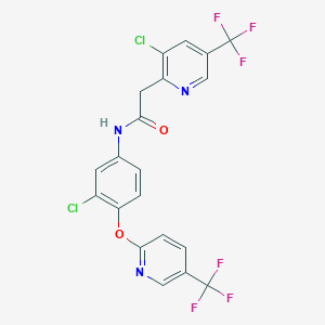 molecular formula C20H11Cl2F6N3O2 B2963496 N-(3-chloro-4-{[5-(trifluoromethyl)pyridin-2-yl]oxy}phenyl)-2-[3-chloro-5-(trifluoromethyl)pyridin-2-yl]acetamide CAS No. 692287-88-0
