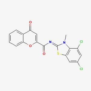 molecular formula C18H10Cl2N2O3S B2963523 N-[(2Z)-4,6-dichloro-3-methyl-2,3-dihydro-1,3-benzothiazol-2-ylidene]-4-oxo-4H-chromene-2-carboxamide CAS No. 868369-67-9
