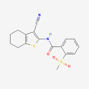 molecular formula C17H16N2O3S2 B2963554 N-(3-cyano-4,5,6,7-tetrahydro-1-benzothiophen-2-yl)-2-methanesulfonylbenzamide CAS No. 896364-43-5