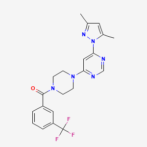 molecular formula C21H21F3N6O B2963560 4-(3,5-dimethyl-1H-pyrazol-1-yl)-6-{4-[3-(trifluoromethyl)benzoyl]piperazin-1-yl}pyrimidine CAS No. 1170196-94-7