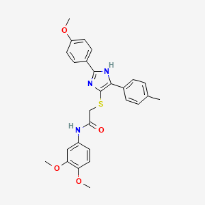 molecular formula C27H27N3O4S B2963566 N-(3,4-Dimethoxyphenyl)-2-{[2-(4-methoxyphenyl)-5-(4-methylphenyl)-1H-imidazol-4-YL]sulfanyl}acetamide CAS No. 865657-48-3