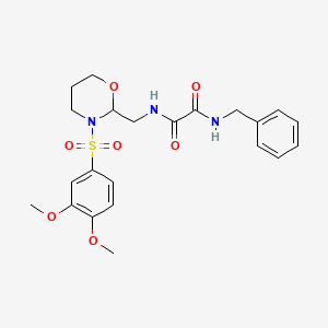 molecular formula C22H27N3O7S B2963593 N'-benzyl-N-{[3-(3,4-dimethoxybenzenesulfonyl)-1,3-oxazinan-2-yl]methyl}ethanediamide CAS No. 872976-15-3