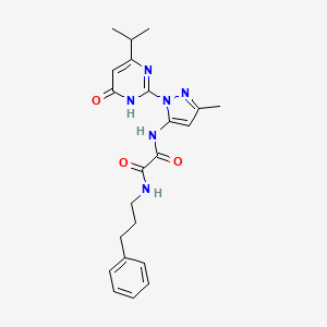 molecular formula C22H26N6O3 B2963621 N1-(1-(4-isopropyl-6-oxo-1,6-dihydropyrimidin-2-yl)-3-methyl-1H-pyrazol-5-yl)-N2-(3-phenylpropyl)oxalamide CAS No. 1013985-47-1