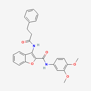molecular formula C26H24N2O5 B2963627 N-(3,4-dimethoxyphenyl)-3-(3-phenylpropanamido)-1-benzofuran-2-carboxamide CAS No. 888455-15-0