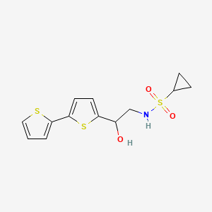 molecular formula C13H15NO3S3 B2963660 N-(2-{[2,2'-bithiophene]-5-yl}-2-hydroxyethyl)cyclopropanesulfonamide CAS No. 2097857-70-8