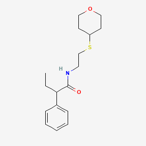 molecular formula C17H25NO2S B2963675 N-[2-(oxan-4-ylsulfanyl)ethyl]-2-phenylbutanamide CAS No. 2034263-10-8