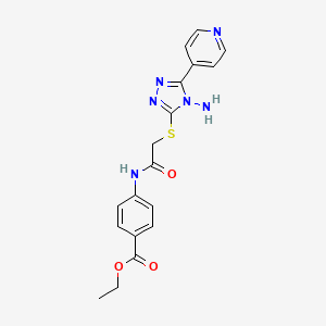 molecular formula C18H18N6O3S B2963707 ethyl 4-(2-{[4-amino-5-(pyridin-4-yl)-4H-1,2,4-triazol-3-yl]sulfanyl}acetamido)benzoate CAS No. 886926-23-4