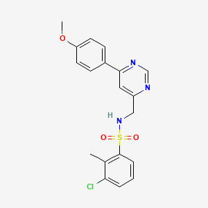 molecular formula C19H18ClN3O3S B2963744 3-chloro-N-{[6-(4-methoxyphenyl)pyrimidin-4-yl]methyl}-2-methylbenzene-1-sulfonamide CAS No. 2191404-67-6