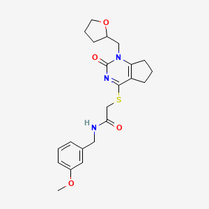 molecular formula C22H27N3O4S B2963750 N-(3-methoxybenzyl)-2-((2-oxo-1-((tetrahydrofuran-2-yl)methyl)-2,5,6,7-tetrahydro-1H-cyclopenta[d]pyrimidin-4-yl)thio)acetamide CAS No. 899951-75-8