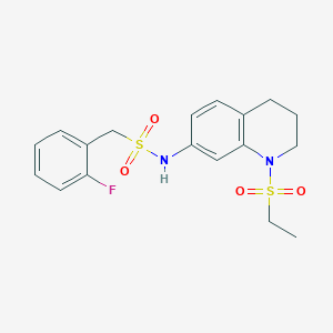 molecular formula C18H21FN2O4S2 B2963805 N-[1-(ethanesulfonyl)-1,2,3,4-tetrahydroquinolin-7-yl]-1-(2-fluorophenyl)methanesulfonamide CAS No. 946227-80-1