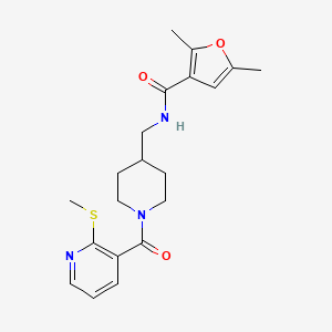B2963834 2,5-dimethyl-N-((1-(2-(methylthio)nicotinoyl)piperidin-4-yl)methyl)furan-3-carboxamide CAS No. 1234887-02-5
