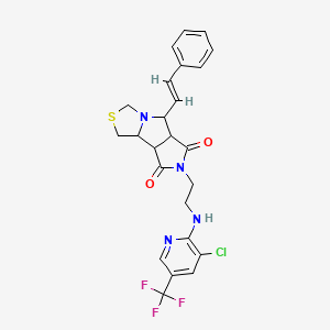 molecular formula C24H22ClF3N4O2S B2963838 10-(2-{[3-chloro-5-(trifluoromethyl)pyridin-2-yl]amino}ethyl)-7-[(E)-2-phenylethenyl]-4-thia-6,10-diazatricyclo[6.3.0.0^{2,6}]undecane-9,11-dione CAS No. 321522-14-9