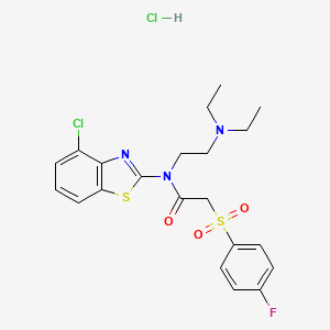 molecular formula C21H24Cl2FN3O3S2 B2964091 N-(4-CHLORO-1,3-BENZOTHIAZOL-2-YL)-N-[2-(DIETHYLAMINO)ETHYL]-2-(4-FLUOROBENZENESULFONYL)ACETAMIDE HYDROCHLORIDE CAS No. 1217030-05-1