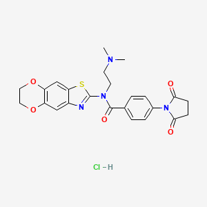 molecular formula C24H25ClN4O5S B2964109 N-(6,7-dihydro-[1,4]dioxino[2,3-f][1,3]benzothiazol-2-yl)-N-[2-(dimethylamino)ethyl]-4-(2,5-dioxopyrrolidin-1-yl)benzamide;hydrochloride CAS No. 1052538-21-2