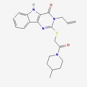 molecular formula C21H24N4O2S B2964115 2-{[2-(4-methylpiperidin-1-yl)-2-oxoethyl]sulfanyl}-3-(prop-2-en-1-yl)-3H,4H,5H-pyrimido[5,4-b]indol-4-one CAS No. 888445-79-2