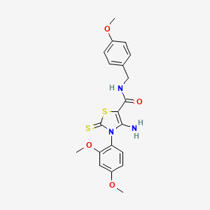 molecular formula C20H21N3O4S2 B2964189 4-amino-3-(2,4-dimethoxyphenyl)-N-[(4-methoxyphenyl)methyl]-2-sulfanylidene-2,3-dihydro-1,3-thiazole-5-carboxamide CAS No. 946356-00-9
