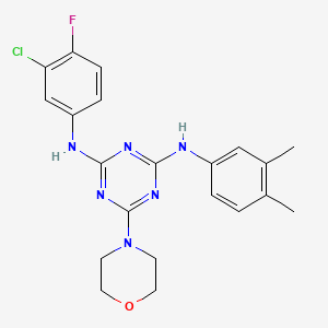 molecular formula C21H22ClFN6O B2964243 N2-(3-chloro-4-fluorophenyl)-N4-(3,4-dimethylphenyl)-6-(morpholin-4-yl)-1,3,5-triazine-2,4-diamine CAS No. 898630-98-3